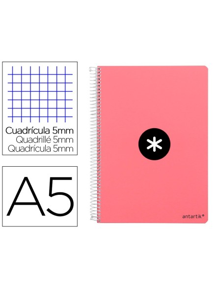 CUADERNO ESPIRAL LIDERPAPEL A5 ANTARTIK TAPA DURA 80H 100 GR CUADRO 5MM COLOR CORAL