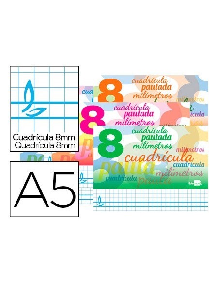 LIBRETA LIDERPAPEL PAUTAGUIA TAPA CARTONCILLO 32 HOJAS DIN A5 CUADRICULADO PAUTADO 8MM APAISADA 70 GR
