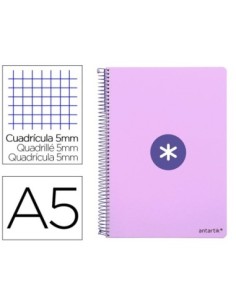 CUADERNO ESPIRAL LIDERPAPEL A5 ANTARTIK TAPA DURA 80H 100 GR CUADRO 5MM COLOR LAVANDA