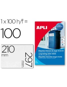 ETIQUETAS ADHESIVAS APLI 12121 TAMAÑO 210X297 MM POLIESTER RESISTENTE A LA INTERPERIE IMPRESION LASER
