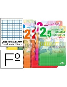 CUADERNO ESPIRAL LIDERPAPEL FOLIO PAUTAGUIA TAPA DURA 80H 75 GR CUADRO PAUTADO 2,5MM CON MARGEN COLORES SURTIDOS