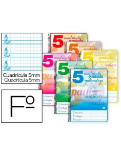 CUADERNO ESPIRAL LIDERPAPEL FOLIO PAUTAGUIA TAPA DURA 80H 75 GR CUADRO PAUTADO 5MMCON MARGEN COLORES SURTIDOS