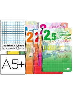 CUADERNO ESPIRAL LIDERPAPEL CUARTO PAUTAGUIA TAPA BLANDA 40H 75 GR CUADRO PAUTADO 2,5MMCON MARGEN COLORES SURTIDOS
