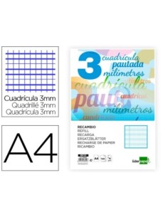 RECAMBIO LIDERPAPEL A4 PAUTAGUIA 100 HOJAS 75 G CUADRICULADO PAUTADO 3 MM CON MARGEN 4 TALADROS