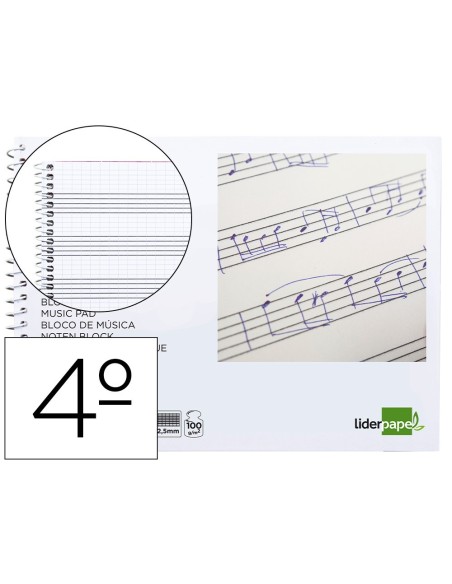 BLOC MUSICA LIDERPAPEL COMBI PENTAGRAMA CUADRICULADO 2,5MM CUARTO 20 HOJAS 100G/M2