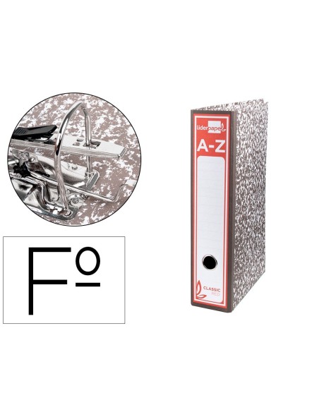 ARCHIVADOR DE PALANCA LIDERPAPEL CARTON FORRADO FOLIO JASPEADO GRIS CON CAJA CLASSIC RED
