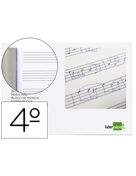BLOC MUSICA LIDERPAPEL PENTAGRAMA 5MM CUARTO 20 HOJAS 100G/M2 GRAPADO