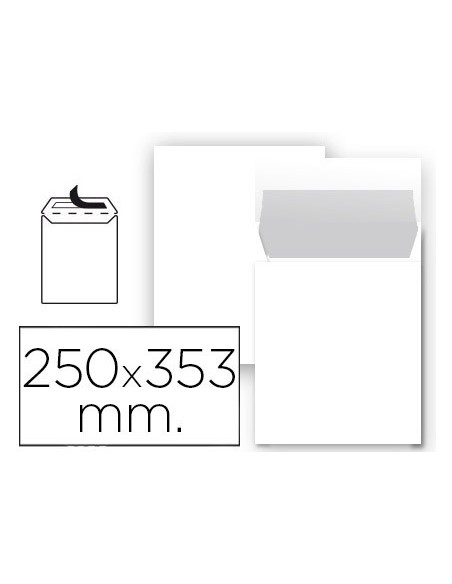 SOBRE LIDERPAPEL BOLSA N 10 BLANCO FOLIO PROLONGADO 250X353 MM TIRA DE SILICONA PAQUETE DE 25 UNIDADES