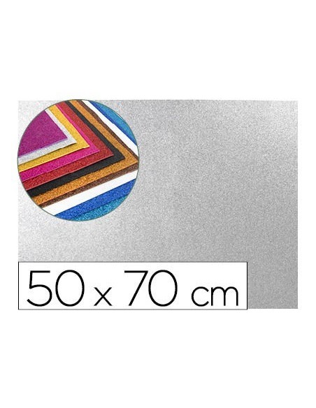 GOMA EVA CON PURPURINA LIDERPAPEL 50X70CM 60G/M2 ESPESOR 2MM PLATA