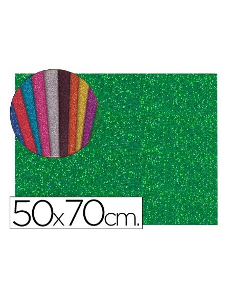 GOMA EVA CON PURPURINA LIDERPAPEL 50X70CM 60G/M2 ESPESOR 2MM VERDE