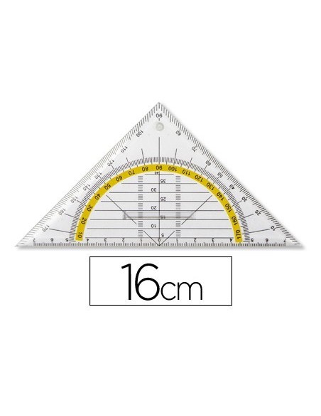 ESCUADRA LIDERPAPEL GEOMETRIA 16 CM PLASTICO CRISTAL CON PESTAÑA DE SUJECCION