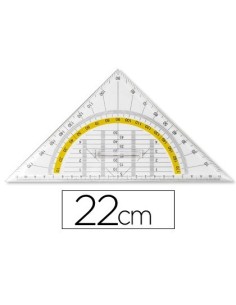 ESCUADRA LIDERPAPEL GEOMETRIA 22 CM PLASTICO CRISTAL CON PESTAÑA DE SUJECCION