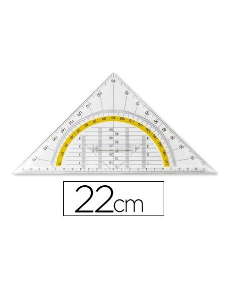 ESCUADRA LIDERPAPEL GEOMETRIA 22 CM PLASTICO CRISTAL CON PESTAÑA DE SUJECCION