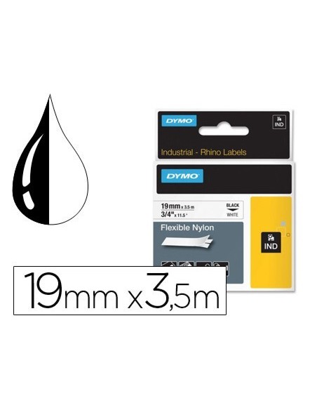 CINTA DYMO RHINO NYLON FLEXIBLE BLANCO -NEGRO 19MMX 3,5 MT TAPE LABEL