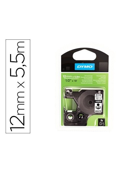 CINTA DYMO NEGRO BLANCO 12MM X 5,5 MT D1 POLYESTER ADHESIVO PERMANENTE