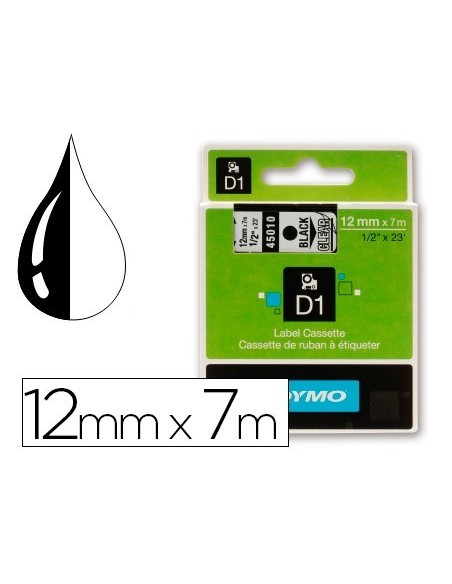 CINTA DYMO NEGRO TRANSPARENTE 12MM X7 MT D1