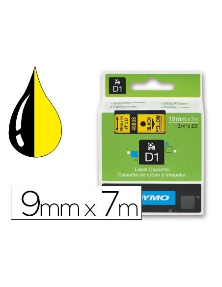 CINTA DYMO NEGRO AMARILLO 9MM X 7 MT D1