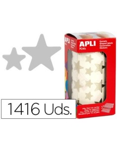 GOMETS AUTOADHESIVOS ESTRELLAS GRANDES PLATA EN ROLLO CON 1416 UNIDADES