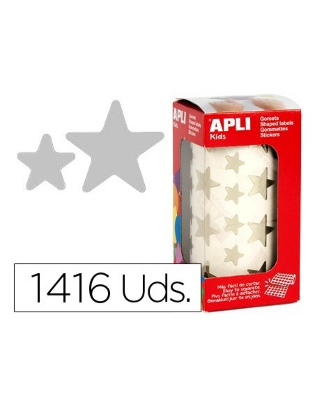 GOMETS AUTOADHESIVOS ESTRELLAS GRANDES PLATA EN ROLLO CON 1416 UNIDADES