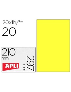 ETIQUETA ADHESIVA APLI 02878 TAMAÑO 210X297 MM PARA LASER FOTOCOPIADORA INK-JET CAJA CON20 HOJAS DIN A4 AMARILLO