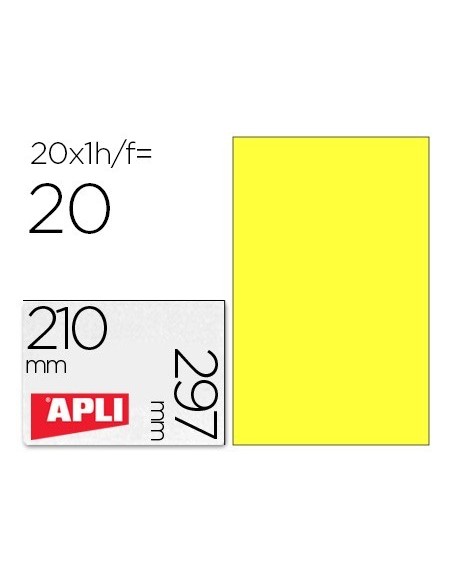 ETIQUETA ADHESIVA APLI 02878 TAMAÑO 210X297 MM PARA LASER FOTOCOPIADORA INK-JET CAJA CON20 HOJAS DIN A4 AMARILLO