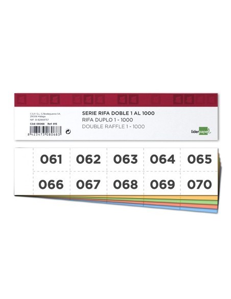 TIRA DE RIFA LIDERPAPEL DOBLE 1 AL 1000