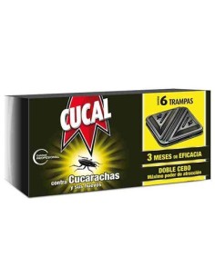 TRAMPA DE CUCARACHAS CUCAL CONTRA CUCARACHAS Y HUEVOS DOBLE CEBO 3 MESES DE EFICACIA PACK DE 6 TRAMPAS