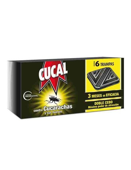 TRAMPA DE CUCARACHAS CUCAL CONTRA CUCARACHAS Y HUEVOS DOBLE CEBO 3 MESES DE EFICACIA PACK DE 6 TRAMPAS