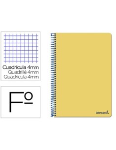 CUADERNO ESPIRAL LIDERPAPEL FOLIO SMART TAPA BLANDA 80H 60GR CUADRO 4MM CON MARGEN COLOR AMARILLO