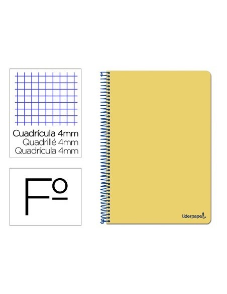 CUADERNO ESPIRAL LIDERPAPEL FOLIO SMART TAPA BLANDA 80H 60GR CUADRO 4MM CON MARGEN COLOR AMARILLO