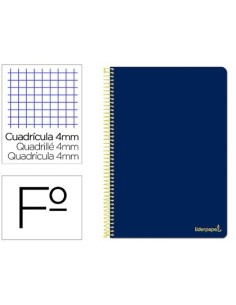 CUADERNO ESPIRAL LIDERPAPEL FOLIO SMART TAPA BLANDA 80H 60GR CUADRO 4MM CON MARGEN COLOR AZUL OSCURO