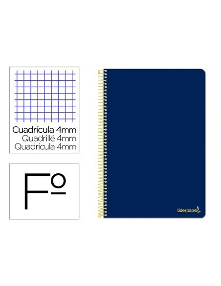 CUADERNO ESPIRAL LIDERPAPEL FOLIO SMART TAPA BLANDA 80H 60GR CUADRO 4MM CON MARGEN COLOR AZUL OSCURO