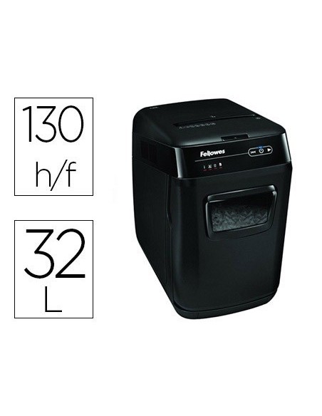 DESTRUCTORA DE DOCUMENTOS FELLOWES AUTOMAX 150C CAPACIDAD DE CORTE 150 HOJAS CLIPS GRAPAS TARJETAS Y CD 32L