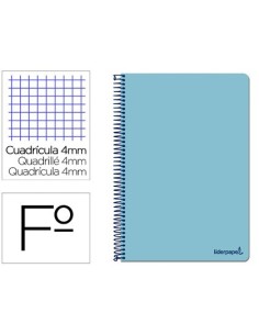 CUADERNO ESPIRAL LIDERPAPEL FOLIO SMART TAPA BLANDA 80H 60GR CUADRO 4MM CON MARGEN COLOR CELESTE