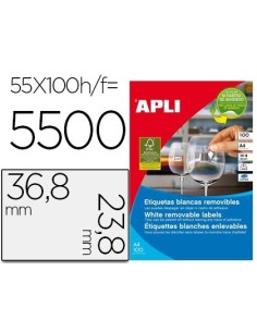 ETIQUETA ADHESIVA APLI 36,8X23,8 MM FOTOCOPIADORA LASER INKJET CAJA 100 HOJAS DIN A4 CON 5500 ETIQUETAS