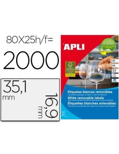 ETIQUETA ADHESIVA APLI 35,6X16,9 MM FOTOCOPIADORA LASER INKJET CAJA 25 HOJAS DIN A4 CON 2000 ETIQUETAS