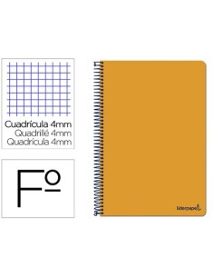 CUADERNO ESPIRAL LIDERPAPEL FOLIO SMART TAPA BLANDA 80H 60GR CUADRO 4MM CON MARGEN COLOR NARANJA
