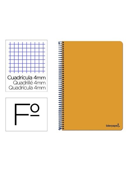 CUADERNO ESPIRAL LIDERPAPEL FOLIO SMART TAPA BLANDA 80H 60GR CUADRO 4MM CON MARGEN COLOR NARANJA