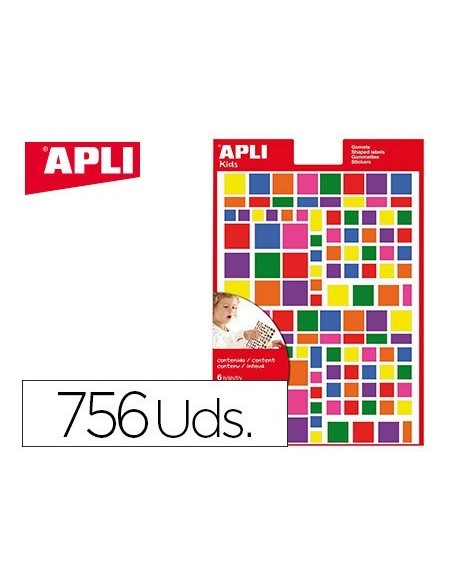 GOMETS APLI AUTOADHESIVO CUADRADO MULTICOLOR BLISTER DE 756 UNIDADES SURTIDAS