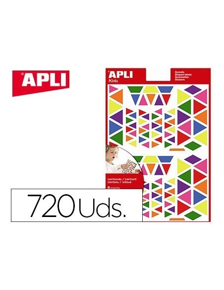 GOMETS APLI AUTOADHESIVO TRIANGULO MULTICOLOR BLISTER DE 720 UNIDADES SURTIDAS
