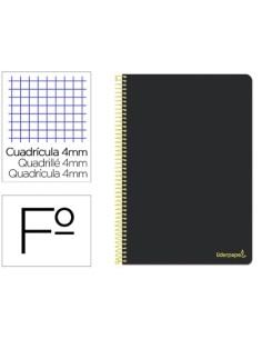 CUADERNO ESPIRAL LIDERPAPEL FOLIO SMART TAPA BLANDA 80H 60GR CUADRO 4MM CON MARGEN COLOR NEGRO
