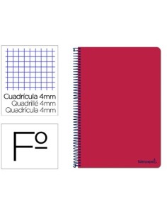 CUADERNO ESPIRAL LIDERPAPEL FOLIO SMART TAPA BLANDA 80H 60GR CUADRO 4MM CON MARGEN COLOR ROJO