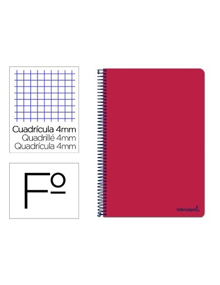 CUADERNO ESPIRAL LIDERPAPEL FOLIO SMART TAPA BLANDA 80H 60GR CUADRO 4MM CON MARGEN COLOR ROJO