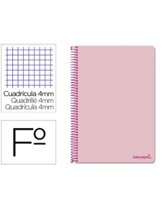 CUADERNO ESPIRAL LIDERPAPEL FOLIO SMART TAPA BLANDA 80H 60GR CUADRO 4MM CON MARGEN COLOR ROSA