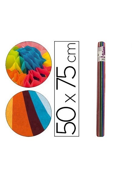 PAPEL SEDA LIDERPAPEL 12 COLORES SURTIDOS 17G/M2 ROLLO DE 24 HOJAS 50X75CM