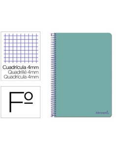 CUADERNO ESPIRAL LIDERPAPEL FOLIO SMART TAPA BLANDA 80H 60GR CUADRO 4MM CON MARGEN COLOR TURQUESA