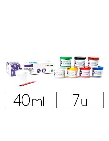 TEMPERA LIDERPAPEL ESCOLAR 40 ML 7 COLORES SURTIDOS + PINCEL