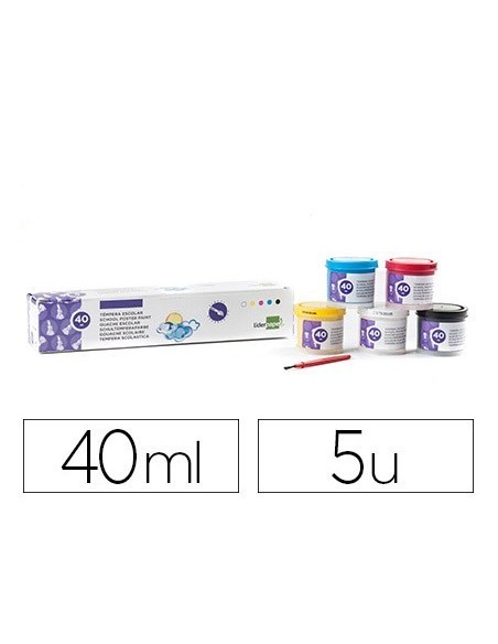 TEMPERA LIDERPAPEL ESCOLAR 40 ML 5 COLORES SURTIDOS + PINCEL