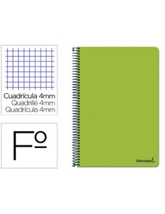 CUADERNO ESPIRAL LIDERPAPEL FOLIO SMART TAPA BLANDA 80H 60GR CUADRO 4MM CON MARGEN COLOR VERDE