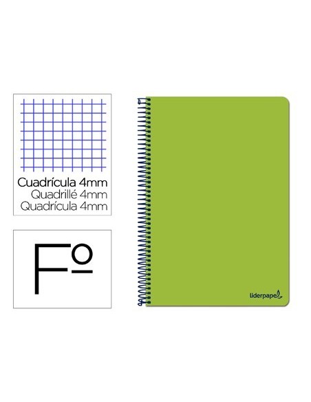 CUADERNO ESPIRAL LIDERPAPEL FOLIO SMART TAPA BLANDA 80H 60GR CUADRO 4MM CON MARGEN COLOR VERDE